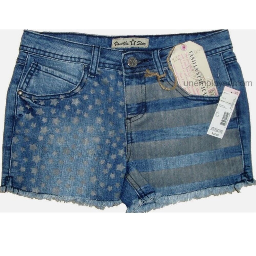 Girls Denim Flag Shorts Adjustable Waist Memorial Day Holiday Summer Pant 10